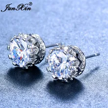 JUNXIN женские зеленые/синие/фиолетовые/радужные серьги-гвоздики 8 мм большие круглые серьги для женщин винтажные 925 серебряные свадебные украшения