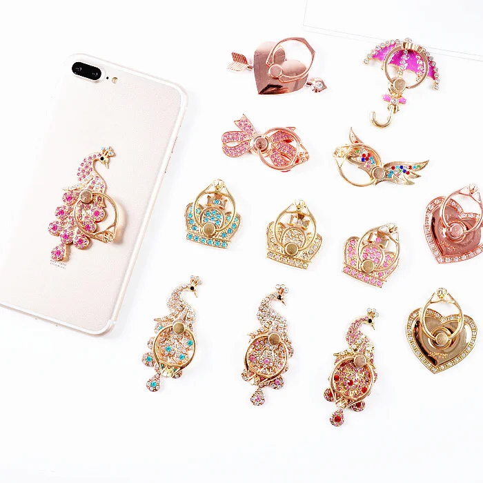 

Wholesales 12 Pieces/lot Universal Rhinestone Metal Mobile Phone Holder Ring cute Fashion Lips Crown Wings phone Tablet Ring