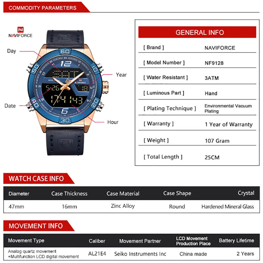  NAVIFORCE Luxury Brand Men Fashion Sports Watches Men's Waterproof Quartz Date Clock Man Leather Ar