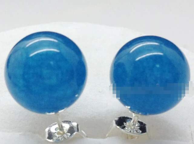

>Pretty New Natural Blue Jade 925 Sterling Silver Stud Earrings A0422 -Top quality free shipping