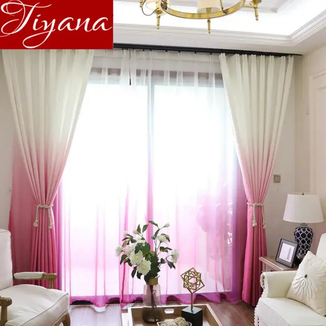 online shop rose red curtains gradient color print sheer voile
