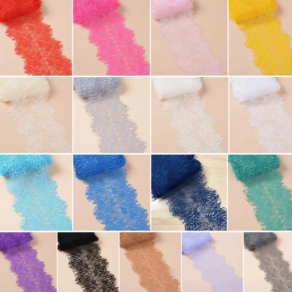 

2PCS 1.5Meters 9cm Width Multi Color Nylon Eyelash Lace Trim Soft Flower Craft Sewing DIY Lace Fabric For Dress Make Decoration