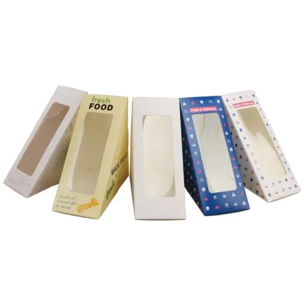 

100PCS Sandwich Packing Box Sandwich Carton Triangle Bag Transparent Opening Window Packing Box for Baking Cake