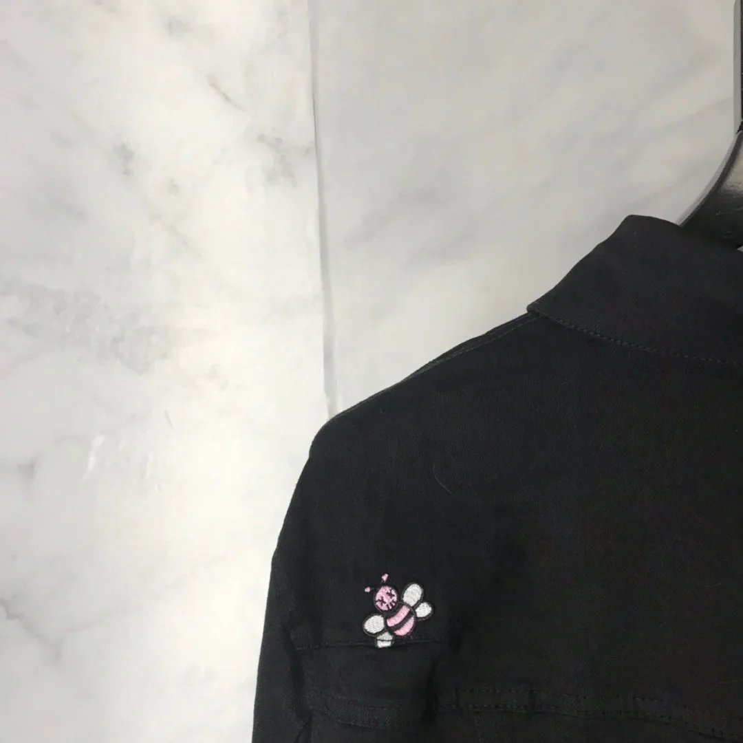 Best Version Bees Embroidery Women Men Deinim Jacket Hiphop Streetwear Men Denim Jeans Jacket