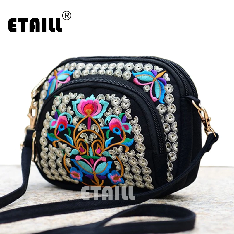 Double Face Ethnic Embroidery Crossbody Bags Boho Thai Embroidered Messenger Shoulder Bag Small Cltuch Handbag Sac a Dos Femme