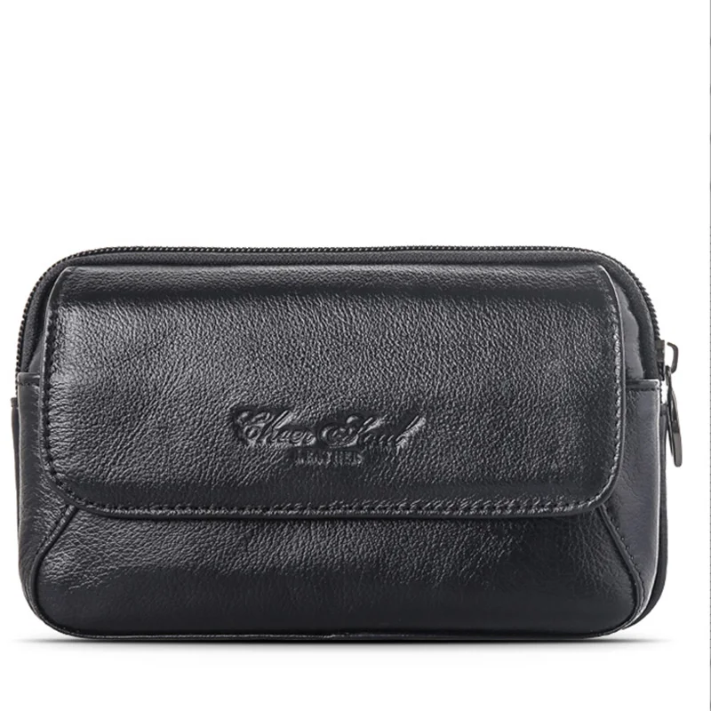 

High Quality Men's Genuine Leather Waist Pack Bag Fashion 5.5 Inch Mobile Phone Case Card Holder Bags Belt Hip Bum Coin Purse