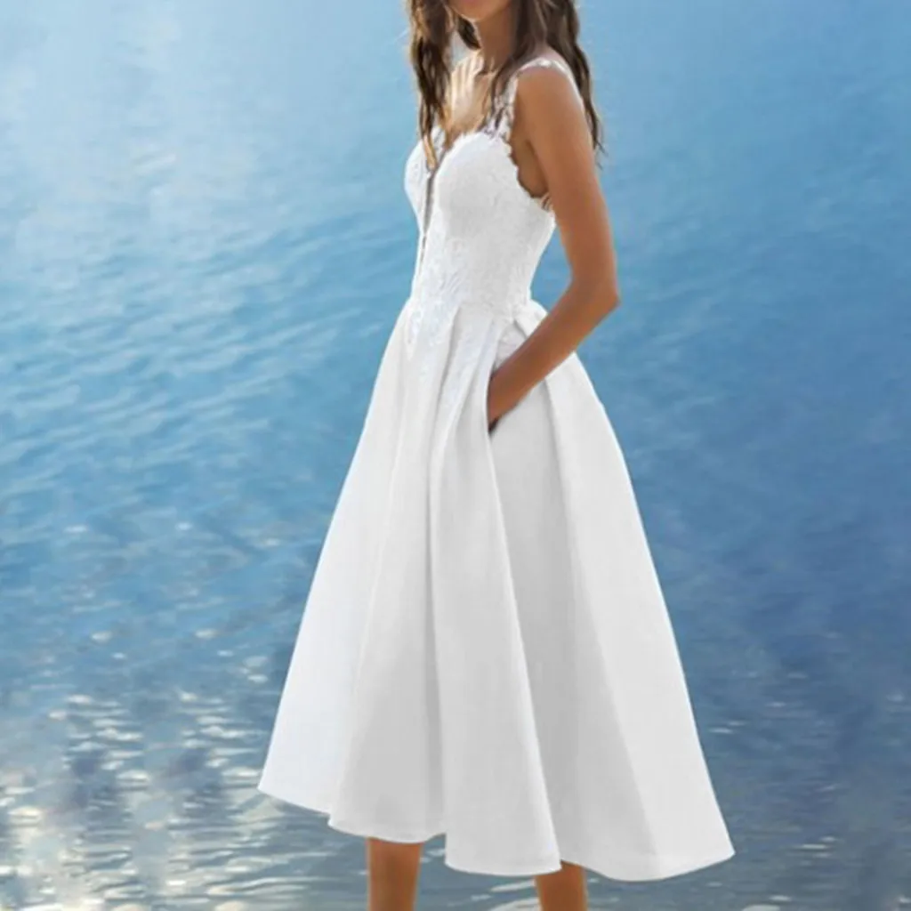 

Womail 2019 Dress Ladies Summer Sling Deep V-Neck Sexy Lace Panel Evening Gown Sleeveless Cute Long Dress Dropship Apr10
