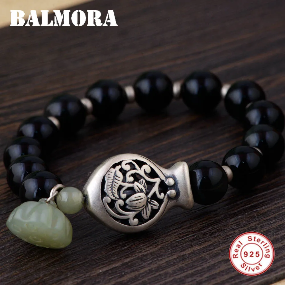 BALMORA 925 Sterling Silver Fish & Flower Bracelets for Women Mother Gift Lotus Flower about 17cm Bracelet Jewelry SY40169 about me fish
