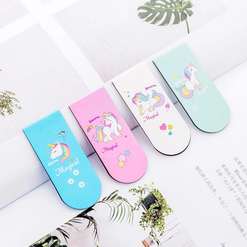 

2 Pcs Magnetic bookmark Candy colors unicorn Book Mark Metal Bookmark School Office Supplies stationery
