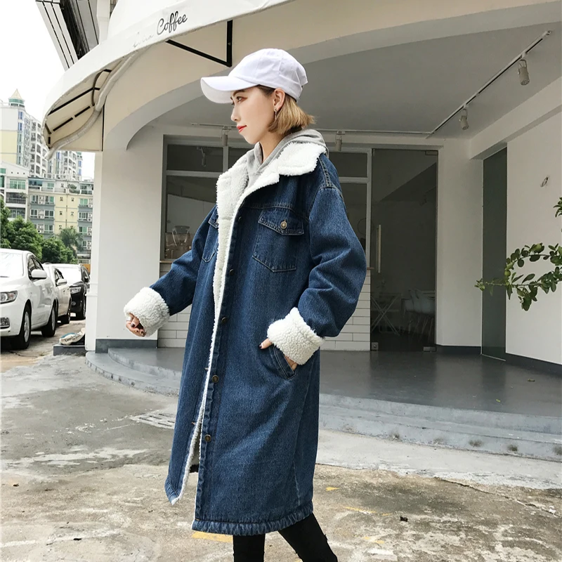 RUGOD, зимняя Корейская джинсовая куртка, женское популярное пальто, женское длинное пальто, плюс бархат, толстый Хлопковый тренч, Женское пальто, Casaco