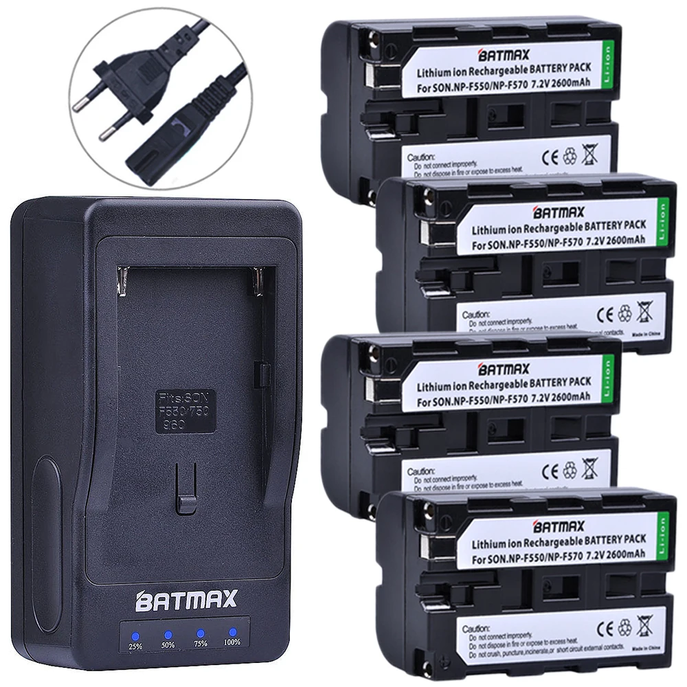 

Batmax 4Pcs NP-F550 NP F550 F570 Batteryakku+LED Ultra Fast Charger for Sony NP-F570 F530 CCD-SC55 CCD-TRV81 DCR-TRV210 MVC-FD81