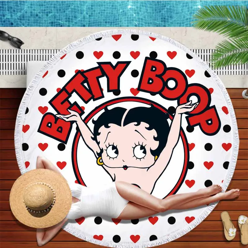 Betty Boop, круглое пляжное полотенце для взрослых, милое полотенце из микрофибры, s servitte de plage Toalla, одеяло с кисточками, гобелен, пляжный коврик - Цвет: color2