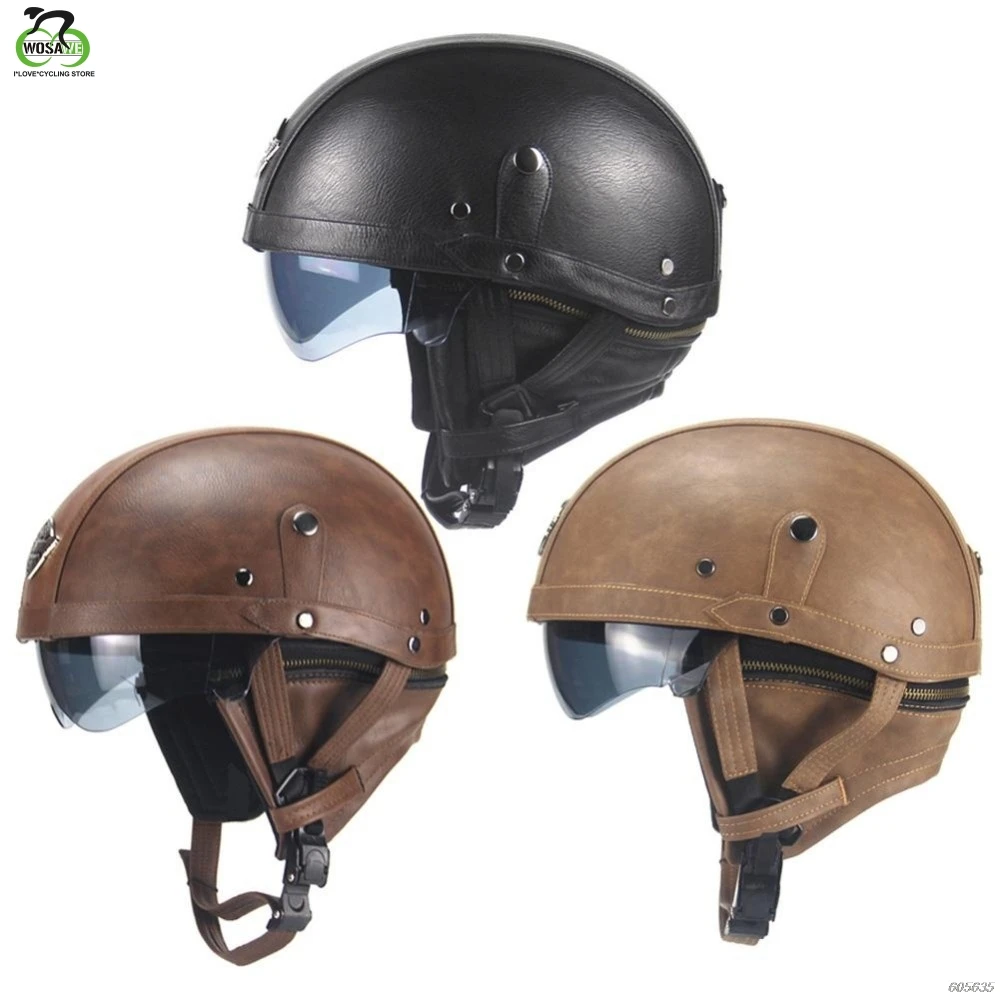 

WOSAWE Bicycle mtb Helmet Retro Personality Helmet Half-helmet Summer Pedal Motorcycle Cruiser Leather Helmet Moto Protect Gear