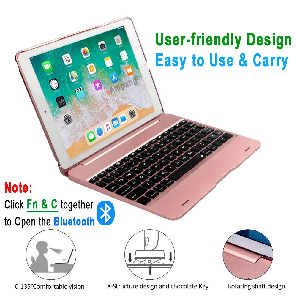 Тонкий чехол книжка с беспроводной Bluetooth клавиатурой для Apple iPad Air 1 / 5 A1474 A1475 A1476 из