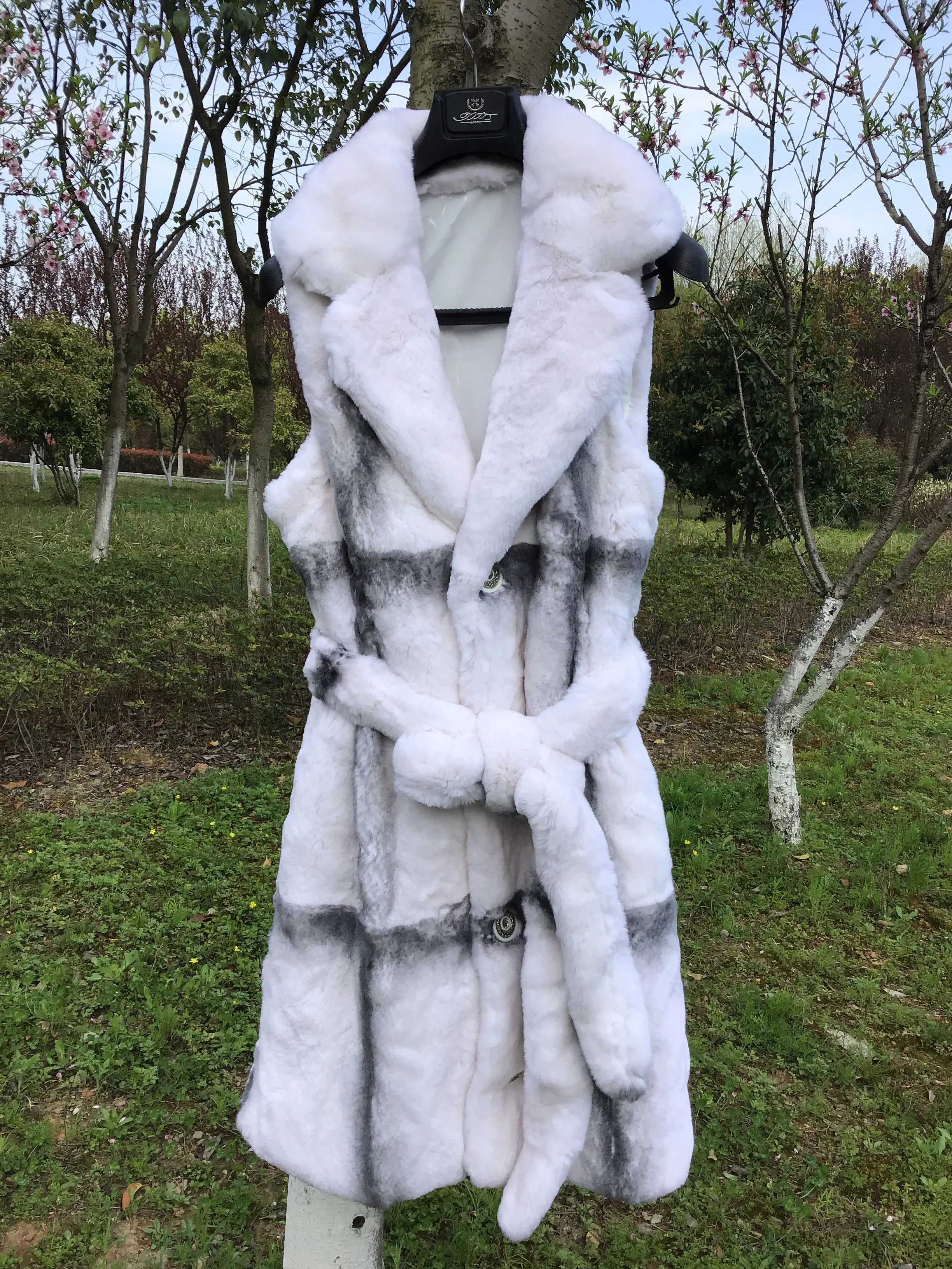 

MLHXFUR 100cm Turn Down Suit Collar Vest /Imitation Cross Mink Rex Rabbit Fur Outwear Garment Overcoat Vests Gilets Sleeveless