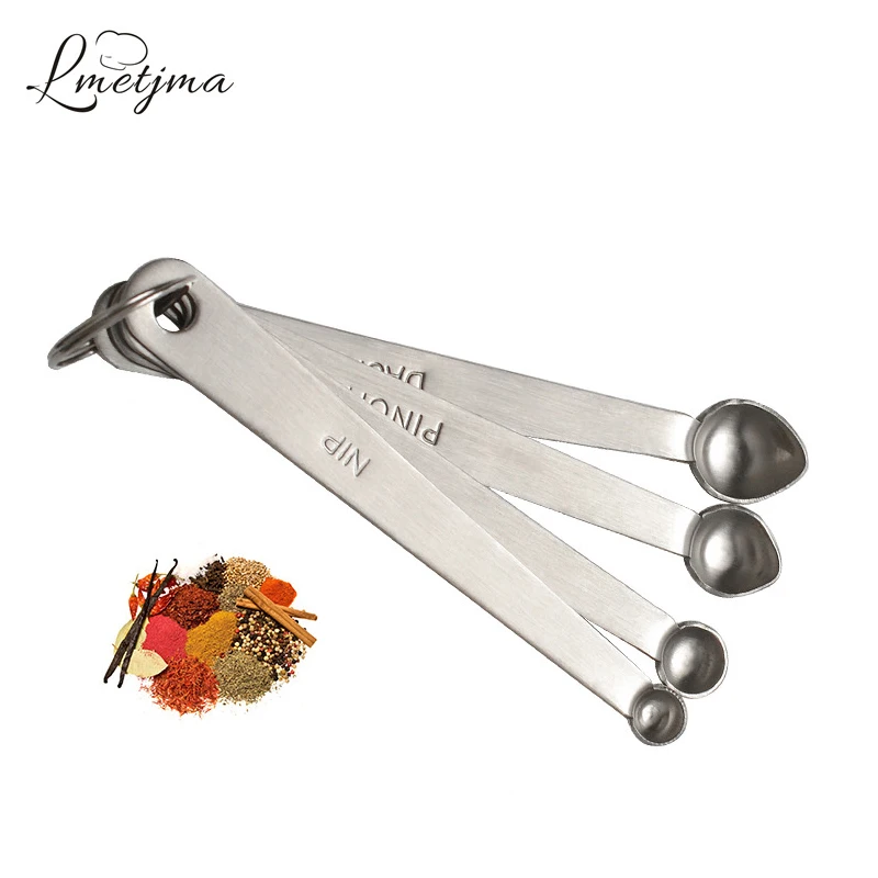 

LMETJMA 4pcs/set Stainless Steel Measuring Spoons Set Salt Spice Measuring Spoons for Dry and Liquid Ingredients PYKC0009
