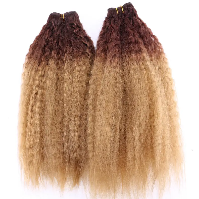 Angie Kinky прямые синтетические волосы пряди для шитья черные синтетические волосы плетение термостойкие волокна утки 1" 18" 2" упаковка из 2 - Цвет: 4/27HL