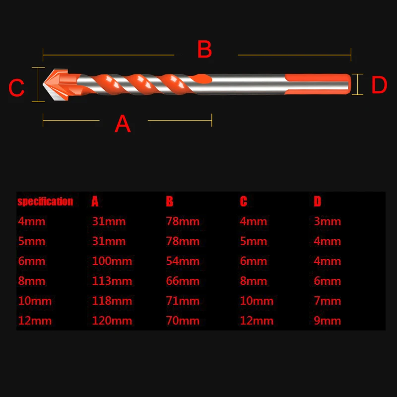 Triangle Drill Ceramic Wall Glass Cement Concrete Hole Opener Stone Red Cutting Machine Nail Metal Drill 4-12mm