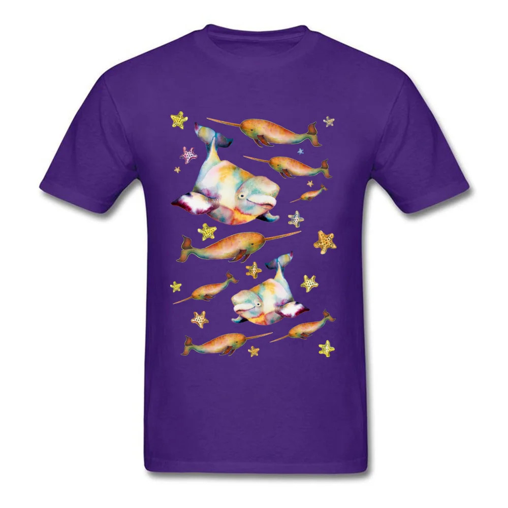 Party T Shirts 2018 Fashion Short Sleeve Group 100% Cotton O-Neck Men Tops T Shirt Custom Tops Shirts Thanksgiving Day Beluga and Narwhal among the Starfish Stars purple