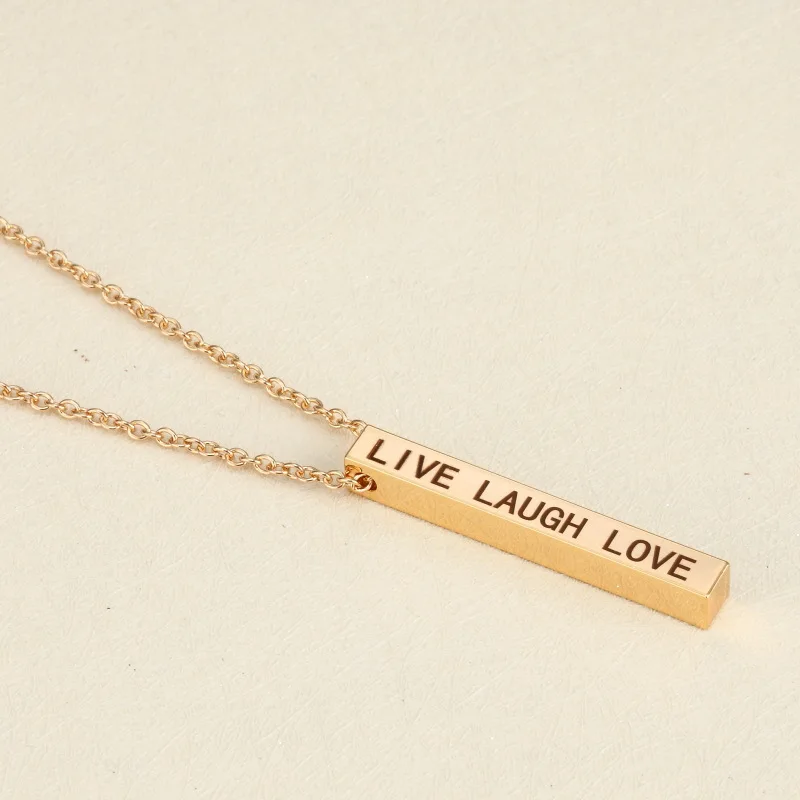 

Delicate and timeless Affordable Luxury Jewelry Minimalist Style-engraved words bar pendant necklace-LIVE LAUGH LOVE5*40MM G2222