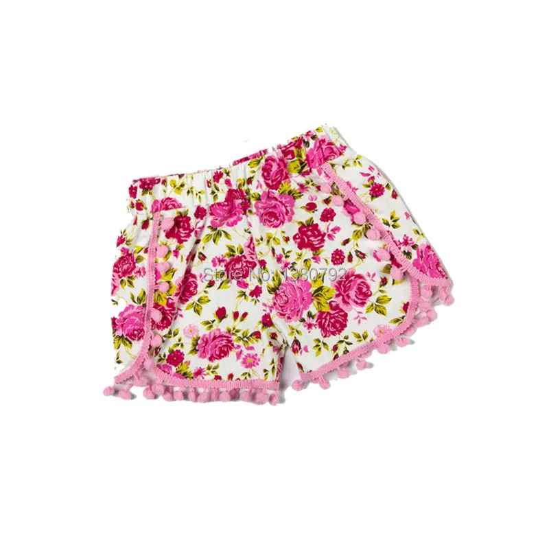 Шорты с помпонами для девочек розовые шорты с цветочным рисунком для маленьких девочек пасхальные шорты для девочек летние шорты