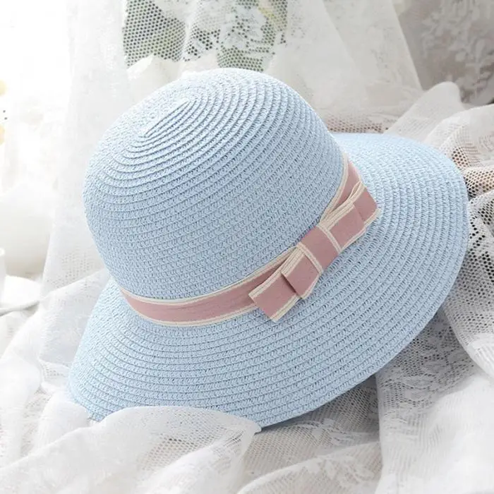 Открытый для женщин кепки складной бантом/Лента Декор Suncreen летние пляжные Леди Девушка соломенная шляпа CX17