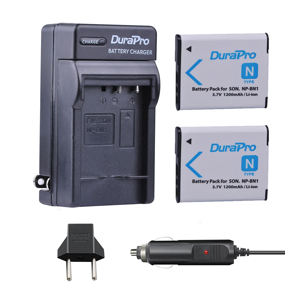 2pc DuraPro NP BN1 NPBN1 NP BN1 Battery+Car Charger+EU Plug For SONY