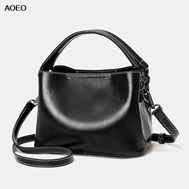 AOEO تقسيم الجلود حقيبة كتف السيدات حقيبة يد فاخرة أزياء دلو حقيبة فتاة Crossbody عالية الجودة الإناث حقيبة ساعي