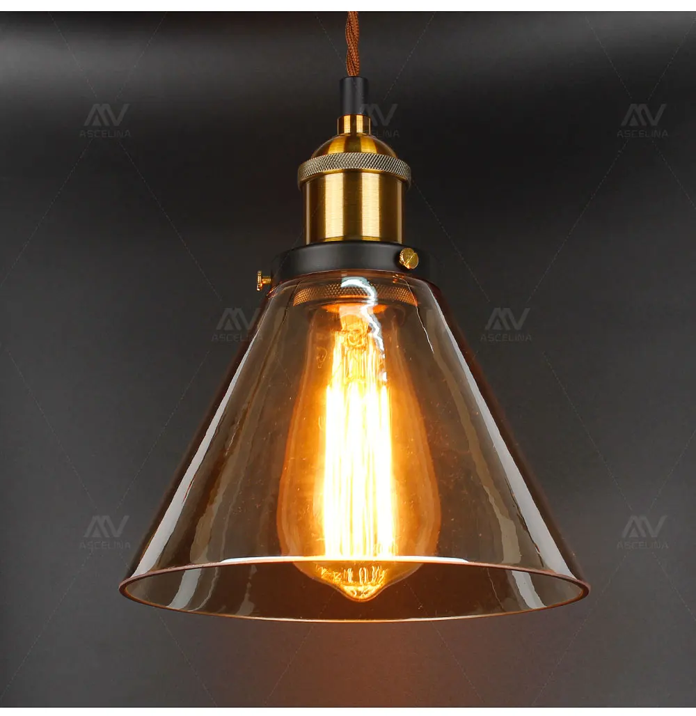 Стеклянная Подвесная лампа, винтажный подвесной светильник, американский янтарь, E27, светильник, декоративный планетарий, лампа для столовой, кухни, дома, светодиодный