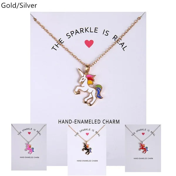 New Gold and Silver Double Color Glaze Unicorn Unicorn Animal Alloy Clavicle Pendant Necklace