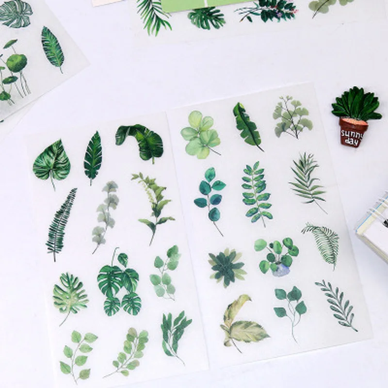 

6pcs/set Cute Green Leaf Sticker Stationery Sticker Personality Stickers Cute Clip Art Diary Decoration Stickers Art Supplies