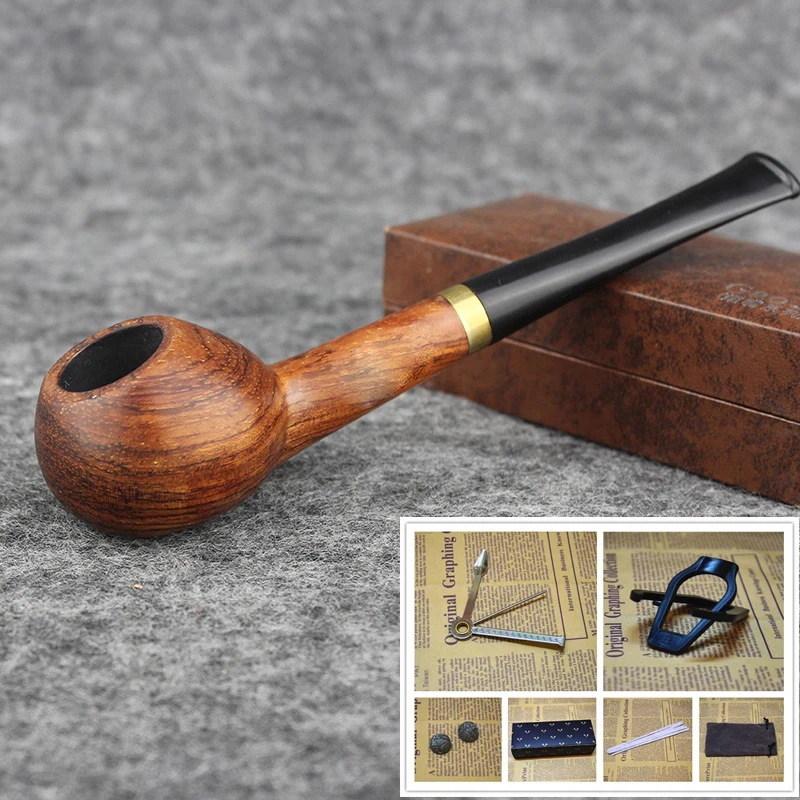 Smoker 6 Smoking Tools Rosewood Smoking Tobacco Pipe With Copper Ring