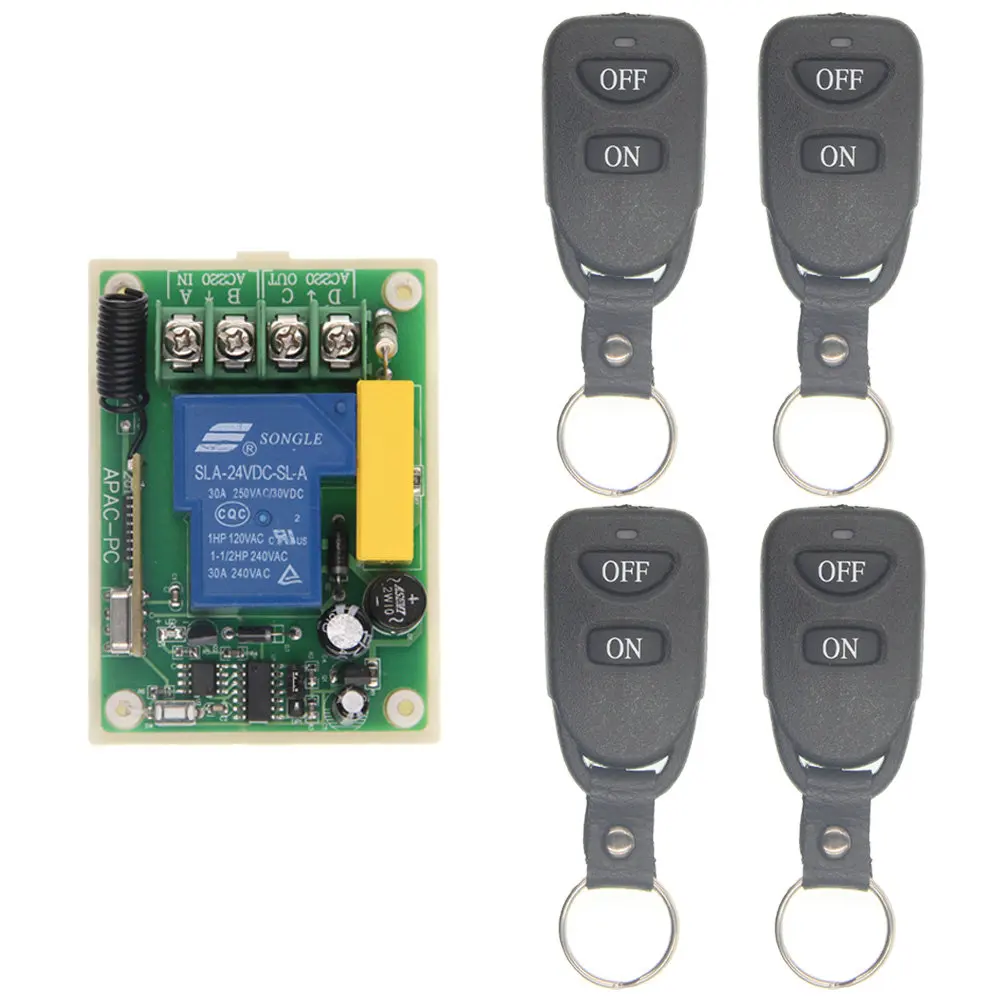 

AC 220V 30A 1 Channel 1CH RF Wireless Remote Control LED Lamp Switch System Receiver + Transmitter, 315 / 433 MHz ,Inter-lock