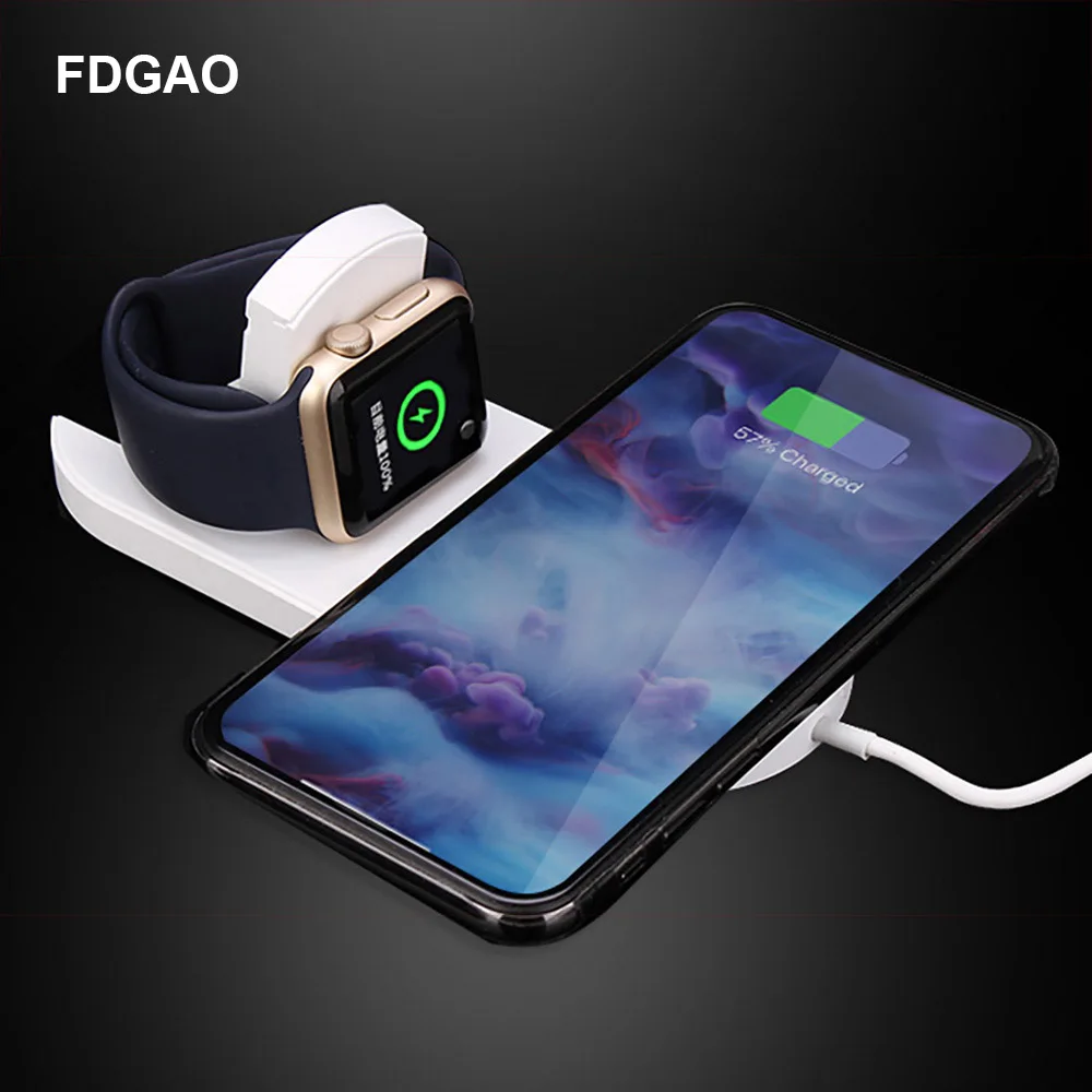 

FDGAO 2in1 Qi Wireless Charger For iPhone XS Max XR X 10W Fast Wireless Charging Pad For iWatch 4 3 2 Desktop Wireless Charger