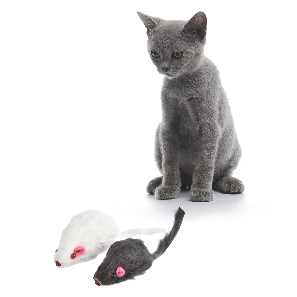 12pcs/set Funny Pet Cat Toys Squeak Fluff Design Mouse Real Fur Mice