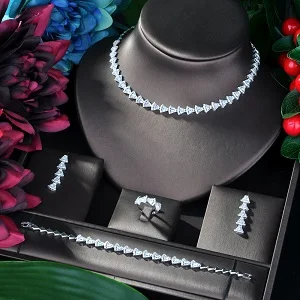 HIBRIDE модные ювелирные изделия дизайн V форма 4 шт. набор для женщин новые свадебные наборы ювелирных изделий невесты с сверкающими кубические цирконии N-47 - Окраска металла: Silver