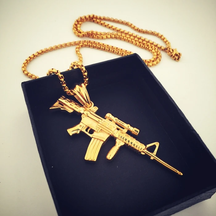 

Original European Street Fashion Jewelry Pistol Machine Gun Pendant Necklace Stainless Steel Men Hip Hop Necklace