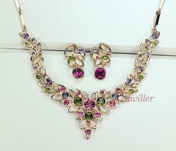Free Shipping Italina Rigant wholesale 18k Rose Gold Plated Austrian Crystal Jewelry Set The bride suit Necklace and Earring | Украшения и