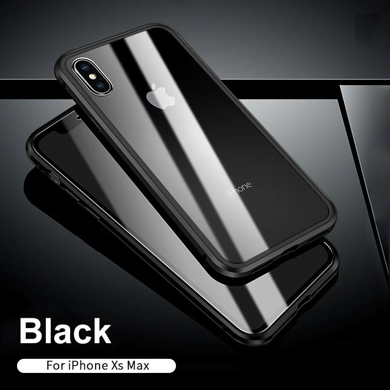 3D Магнитный адсорбционный чехол для iPhone 11 X XR XS pro Max металлический бампер закаленное чехол для iPhone 7 8 6 6s Plus чехол для телефона - Цвет: Черный