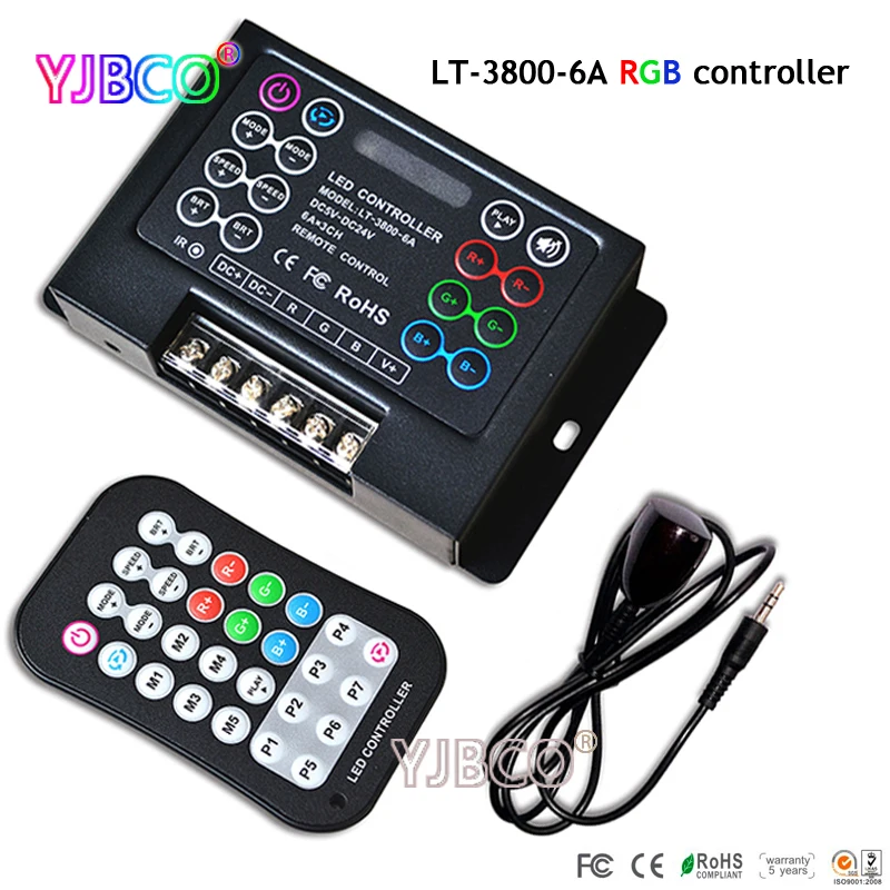 

LT-3800-6A Programmable Led RGB Controller with remote ,DC5-24V input;6A*3CH output for led strip lights lamp tape ribbon