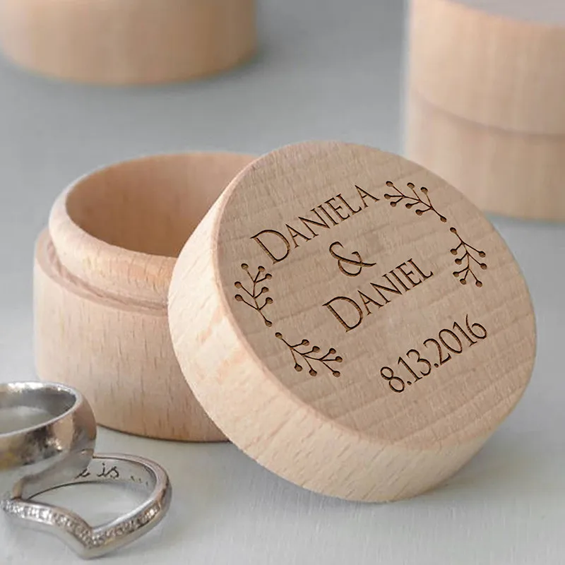 

Custom Wooden Wedding Ring Box Personalized Valentines Engagement Ring Bearer Box Round Ring Holder Box
