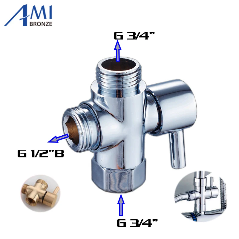 Shower Diverter 3/4" 1/2" BSP for Valve Mixer Rigid Riser, Chrome