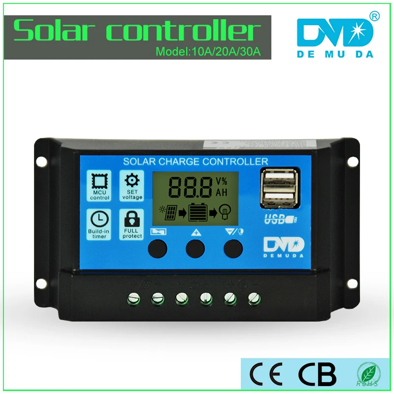 20A 12V/24V Dual USB Solar Controller Auto LCD Dispaly PWM