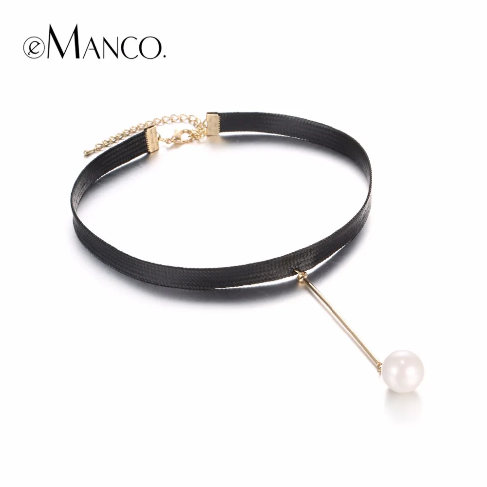 eManco Neutral Elegant Choker Necklace Gifts for Women Rope Wax Copper Brass Imitation Pearl Pendants Brand Jewelry Accessories