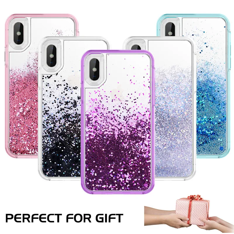 

2 in 1 Hard Quicksand Case For iphone 7 6 8 6s plus Cover For Glitter Bling Dynamic Liquid Clear Coque For iphone XS X girl