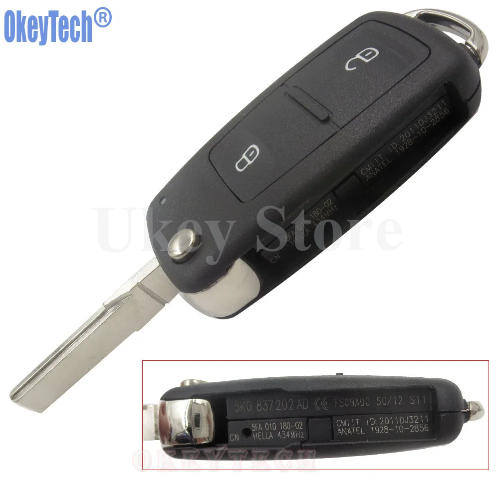 Чехол для ключей OkeyTech с 2 кнопками Volkswagen VW Jetta Golf Passat Beetle Polo Bora|fob case|fob keyfob car |
