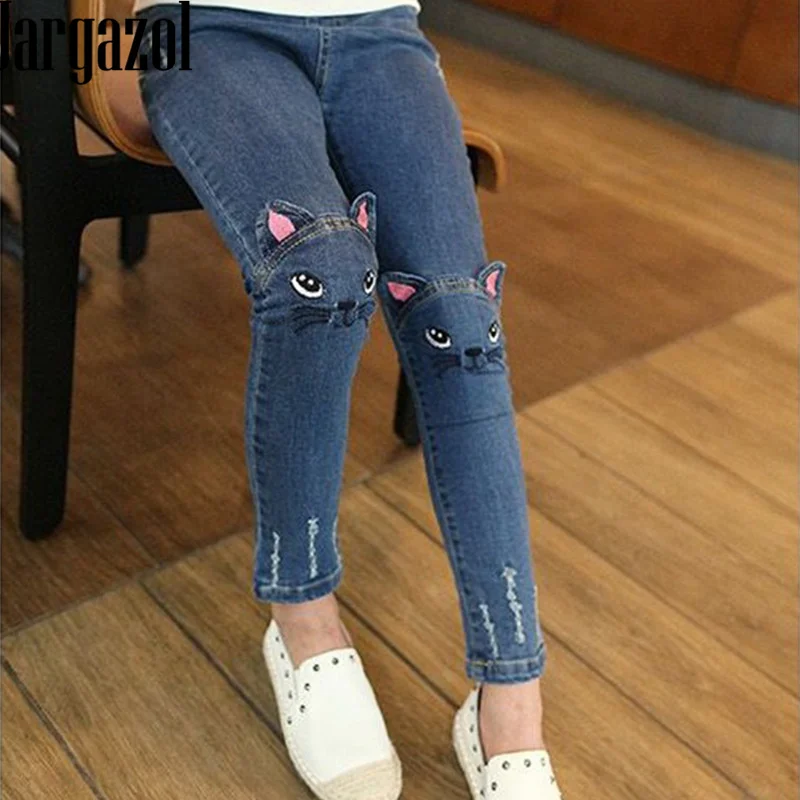 

Jargazol Baby Girl Jeans Cartoon Cat Rabbit Letter Embroidery Girls Pants Fashion Spring Fall Teenagers Denim Kids Trousers