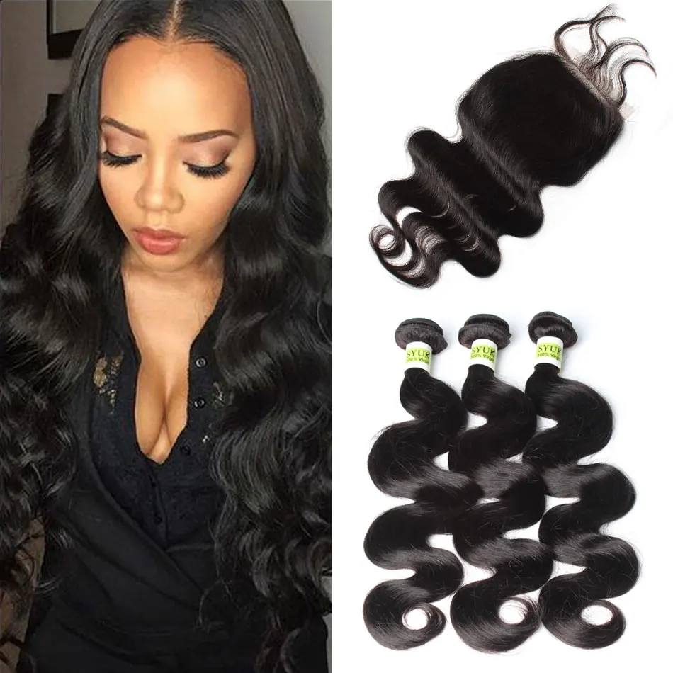 7A Brazilian Virgin Hair With Closure Brazilian Body Wave With Closure Human Hair Grade 7A Unprocessed Virgin Hair With Closure