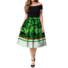 Модные трендовые популярные модели женских моделей из полиэстера женские юбки-клеш в складку миди с принтом в День Святого Патрика