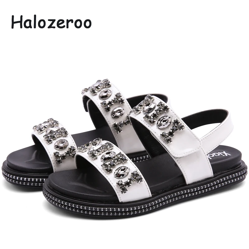 

2019 Summer Kids Beach Sandals Baby Girls Rhinestone Princess Sandals Children Pu Leather Shoes Black Brand Flats Soft Sandals